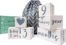 Load image into Gallery viewer, Baby Milestone Blocks - USA Certified Non Toxic Age Blocks for Baby Pictures - All 52 Weeks - Eco Friendly Natural Wood Newborn Gift for Baby Boy or Girl - Monthly Milestone Blocks for Photos
