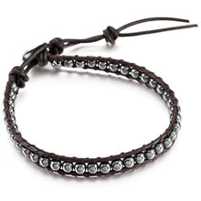 Load image into Gallery viewer, MOWOM Alloy Genuine Leather Bracelet Bangle Cuff Rope for Women Boys Kids Gemstone Beads Braided 1 Wraps &amp; 2 Wraps Stone Adjustable Handmade Jewelry Gift
