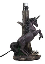 Load image into Gallery viewer, Ebros Gift Eclipse Rearing Macabre Black Unicorn Sculptural Desktop Table Lamp with Full Moon Cloudy Night Sky Printed Shade 19" Tall As Fantasy Home Decor of Unicorns Skulls Dark Magic Halloween
