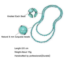 Load image into Gallery viewer, PEARLADA Boho Turquoise Necklace Long Beaded Necklace Strand Handmade Knotted Jewelry for Women Fashion Beads Endless Necklace
