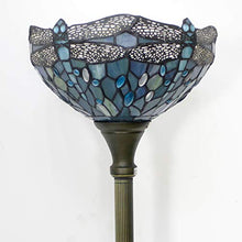 Load image into Gallery viewer, Tiffany Style Torchiere Light Floor Standing Lamp Wide 12 Tall 66 Inch Sea Blue Stained Glass Crystal Bead Dragonfly Lampshade for Living Room Bedroom Antique Table S147 WERFACTORY
