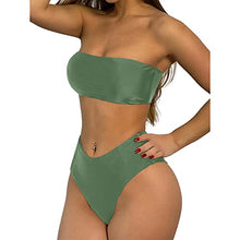 Load image into Gallery viewer, ZAFUL Women's High Cut Bandeau Bikini Set Strapless Solid Color 2 Pieces Bathing Suit Swimsuit Yellow S
