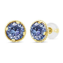 Load image into Gallery viewer, Gem Stone King 14K Yellow Gold Stud Earrings Vivid Persian Blue Round 2.00ct (DEW) Created Moissanite
