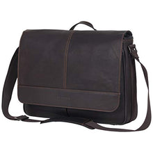 Load image into Gallery viewer, Kenneth Cole Reaction Risky Business Messenger Full-Grain Colombian Leather Crossbody Laptop Case &amp; Tablet Day Bag, Dark Brown, One Size

