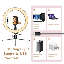 Load image into Gallery viewer, LED Ring Light 10" with Tripod Stand &amp; Phone Holder for Live Streaming &amp; YouTube Video, Dimmable Desk Makeup Ring Light for Photography, Shooting with 3 Light Modes &amp; 10 Brightness Level
