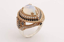 Load image into Gallery viewer, Turkish Handmade Jewelry Drop Shape Pear Cut Moonstone and Round Cut Black Onyx Topaz 925 Sterling Silver Ring Size Option
