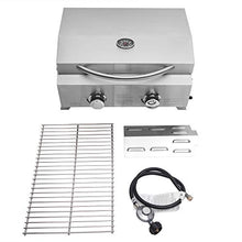 Load image into Gallery viewer, Propane Tabletop Grill, Two-Burner, Stainless Steel Gas Grill Portable 2000 BTU BBQ Grid with Foldable Legs for Outdoor Camping Picnic EASY SETUP
