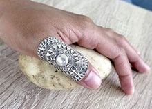 Load image into Gallery viewer, Sterling Silver Solar Mandala Boho Long Statement Ring, Handmade Star symbol Ethnic Adjustable Gypsy Hippie ring
