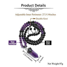 Load image into Gallery viewer, Top Plaza Natural Stone Healing Crystal Amethyst Hexagonal Pointed Gemstone Pendant Necklace Crescent Moon Jewelry Adjustable Lava Rock Beads Necklaces for Women Men
