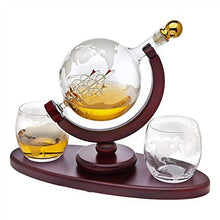 Load image into Gallery viewer, Whiskey Decanter Globe Set with 2 Etched Globe Whisky Glasses - for Liquor, Scotch, Bourbon, Vodka - 850ml
