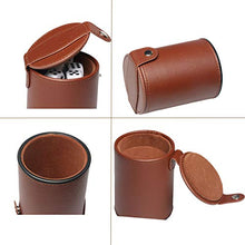 Load image into Gallery viewer, RERIVER PU Leather Dice Cup Set with Storage Compartment Felt Lining Shaker with 5 Dot Dices for Farkle Yahtzee Games Playing Birthday Gift,Brown
