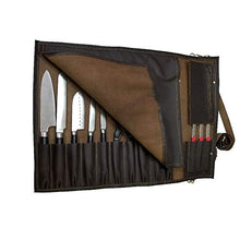 Load image into Gallery viewer, chef knife bag |Travel-Friendly Chef Knife Wrap Bag | Genuine Leather Knife Roll | Storage Bag Handles Carry Case Kitchen | travel bag knives holder | for professional Chefs | KB005 (Dark Brown)
