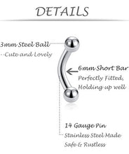 Load image into Gallery viewer, Tornito 6Pcs Tiny Short Bar Stainless Steel Belly Button Rings Navel Rings Barbell Dangle Body Piercing Jewelry 6mm Bar for Women Girls 14G
