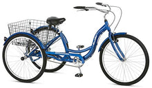 Load image into Gallery viewer, Schwinn Meridian Adult Tricycle with 26-Inch Wheels in Blue, with Low Step-Through Aluminum Frame, Front and Rear Fenders, Adjustable Handlebars, Large Cruiser Seat, and Rear Folding Basket
