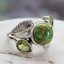 Load image into Gallery viewer, NOVICA Composite Green and Golden Turquoise .925 Sterling Silver Ring, Green Ivy'
