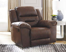 Load image into Gallery viewer, Signature Design by Ashley Stoneland Faux Leather Manual Pull Tab Rocker Recliner, Dark Brown
