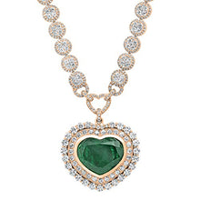Load image into Gallery viewer, Dazzlingrock Collection Heart Colombian Emerald &amp; Round White Diamond Ladies Halo Style Necklace, 18K Rose Gold
