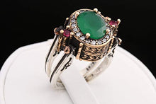 Load image into Gallery viewer, Turkish Handmade Jewelry Reversible Oval Cut Ruby Emerald Jade Topaz 925 Sterling Silver Ladie's Ring All Size
