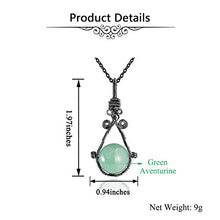 Load image into Gallery viewer, PESOENTH Natural Green Aventurine Crystal Ball Gemstone Healing Necklace Women Jewelry,16mm Jade Bead Round Stone Wire Wrapped Teardrop Pendant Necklace Gun Black Chain
