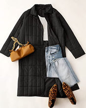 Load image into Gallery viewer, ZESICA Women's Button Down Quilted Coat Winter Long Sleeve Stand Collar Oversized Puffer Jacket Outerwear with Pockets,Black,Large
