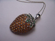 Load image into Gallery viewer, Gorgeous 14K White Gold Orange Citrine Tsavorite Strawberry Pendant Necklace
