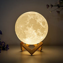 Load image into Gallery viewer, BRIGHTWORLD Moon Lamp Moon Night Light 3D Printed 7.1IN Lunar Lamp for Kids Gift for Women USB Rechargeable Touch Control Brightness Warm and Cool White
