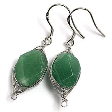 Load image into Gallery viewer, Natural Stone Wire Wrap Dangle Drop Earrings Platinum Plated 925 Sterling Silver Hook/Aventurine Cut
