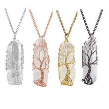 Load image into Gallery viewer, Jovivi Tree of Life Pendant Necklace, Wire Wrapped Raw Clear Crystal Quartz Healing Crystal Gemstone Necklace for Women
