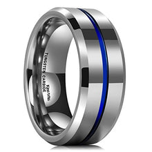Load image into Gallery viewer, King Will Loop Thin Blue Groove 8mm High Polish Tungsten Carbide Wedding Band Engagement Ring for Men Comfort Fit
