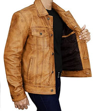 Load image into Gallery viewer, Men's Brown Leather Jacket, Slim Fit Real Lambskin Motorcycle Leather Trucker Jacket Men.
