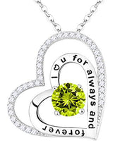 Load image into Gallery viewer, Birthday Gifts Wife August Birthstone Peridot Necklace Women Mom I Love You for Always and Forever Double Hearts Sterling Silver
