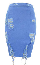 Load image into Gallery viewer, chouyatou Women's Stretchy High Waist Butt-Lifting Bodycon Ripped Denim Pencil Skirt (Large, Blue)
