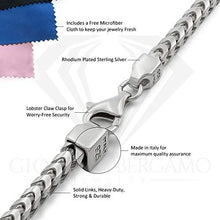 Load image into Gallery viewer, 925 Italian Sterling Silver 2.5mm Solid Franco Chain, FREE Microfiber Cloth, Rhodium Plated Square Box Link Necklace, Giorgio Bergamo (24)
