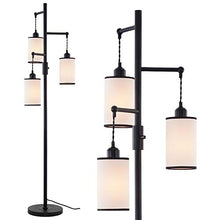 Load image into Gallery viewer, Airposta Industrial Floor Lamp with [ On/Off Dimmable Switch ], 3-Head Farmhouse Linen Tree Standing Lamp, 40W Rustic Torchiere Floor Lamp Light for Living Room, Reading, Office, Bedroom
