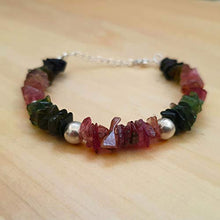 Load image into Gallery viewer, Pink Green Black Tourmaline Chips Bracelet Sterling Silver October Birthday Gift for women

