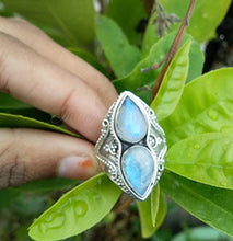 Load image into Gallery viewer, Natural Moonstone Ring Sterling Silver Ring Healing Ring Blue Flash Ring Promise Ring June Birthday Filigree Ring Love Stone Bridesmaid Ring Dainty Ring Charming Ring Boho Chic Ring
