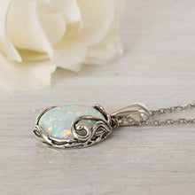 Load image into Gallery viewer, 925 Sterling Silver White Opal Large Pendant; Libra Natural March Birthstone Round Pendant; Antique Jewelry For Women ; Handmade Vintage Style Fire Opal Stone Necklace For Women
