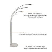 Load image into Gallery viewer, CO-Z Bright LED Floor Lamp with 5 Lights, Modern Dimmable Task Standing Light Fixture with Stable Marble Base for Living Room Office, Contemporary Touch Arch Pole Lamp with Five Adjustable Heads
