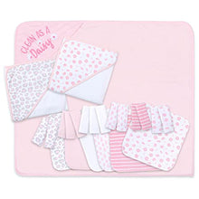 Load image into Gallery viewer, The Peanutshell Hooded Bath Towel and Wash Cloth Set for Baby Girls - 23 Piece Gift Set - Pink Floral &amp; Cheetah Print
