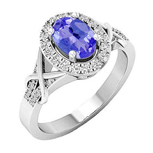 Load image into Gallery viewer, Dazzlingrock Collection 10K Oval Cut Tanzanite &amp; Round Cut Diamond Bridal Halo Engagement Ring, White Gold, Size 8
