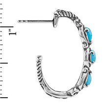 Load image into Gallery viewer, Carolyn Pollack Sterling Silver Blue Turquoise Gemstone 3 Stone Hoop Earrings
