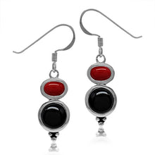 Load image into Gallery viewer, Silvershake Created Black Onyx and Red Coral 925 Sterling Silver Dangle Hook Earrings
