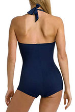 Load image into Gallery viewer, Sovoyontee Women's One Piece Tummy Control Swimwear Boyleg Ruched Swimsuit Navy Blue S
