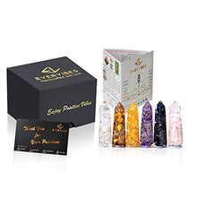 Load image into Gallery viewer, Healing Crystal Wand Set of 6 Orgonite – Includes 3” Amethyst Crystal, Tigers Eye, Rose Quartz, Black Tourmaline Stone, Citrine and Clear Quartz Orgone Crystal Plus Black Tourmaline Necklace
