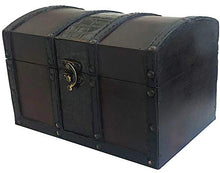 Load image into Gallery viewer, Wood and Leather Treasure Chest Box Decorative Storage Chest Box with Lock | Handcrafted Decorative Boxes with Lids for Home Decor | Wood Box with Lid | Small Chest | Wooden Stash Box
