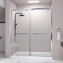 Load image into Gallery viewer, DELAVIN 57-59 in. Semi-Frameless Bypass Shower Door, Bathroom Sliding Shower door, SGCC Tempered Glass Door with Explosion-Proof Film, Stainless Steel, Aluminum
