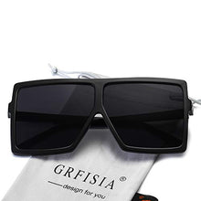 Load image into Gallery viewer, GRFISIA Square Oversized Sunglasses for Women Men Flat Top Fashion Shades (black frame/gray lens, 2.56)

