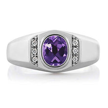 Load image into Gallery viewer, Gem Stone King 1.06 Ct Oval Purple Amethyst White Created Sapphire 925 Sterling Silver Men's Ring (Size 7)
