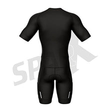 Load image into Gallery viewer, Sparx Triathlon Race Suit | Short Sleeve Aero Tri Suit | Men Triathlon Suit | Triathlon Race Suit 2017 | Skinsuit | Trisuit | Swim-Bike-Run (Black/Black, Medium)
