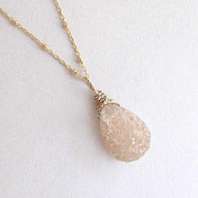 Load image into Gallery viewer, Peach Champagne Druzy Quartz Gemstone Geode Pendant Necklace 14k Gold Filled 18 inch Chain
